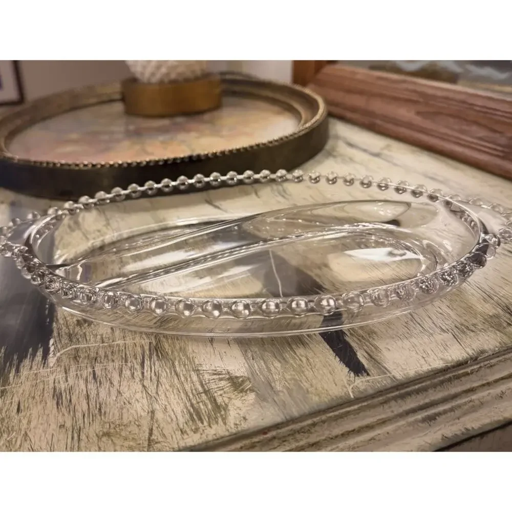 Vintage CANDLEWICK Divided Glass Serving Dish Oval Relish / Nut/ Candy 3600-67